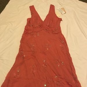 Coral sequined, chiffon dress, never used